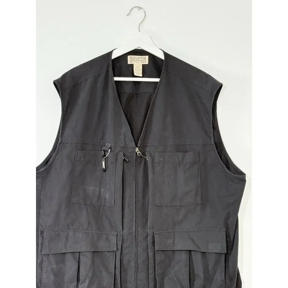 Duluth Trading Co Mens Vest Black Fishing Cargo Utility Pockets Workwear Size XL